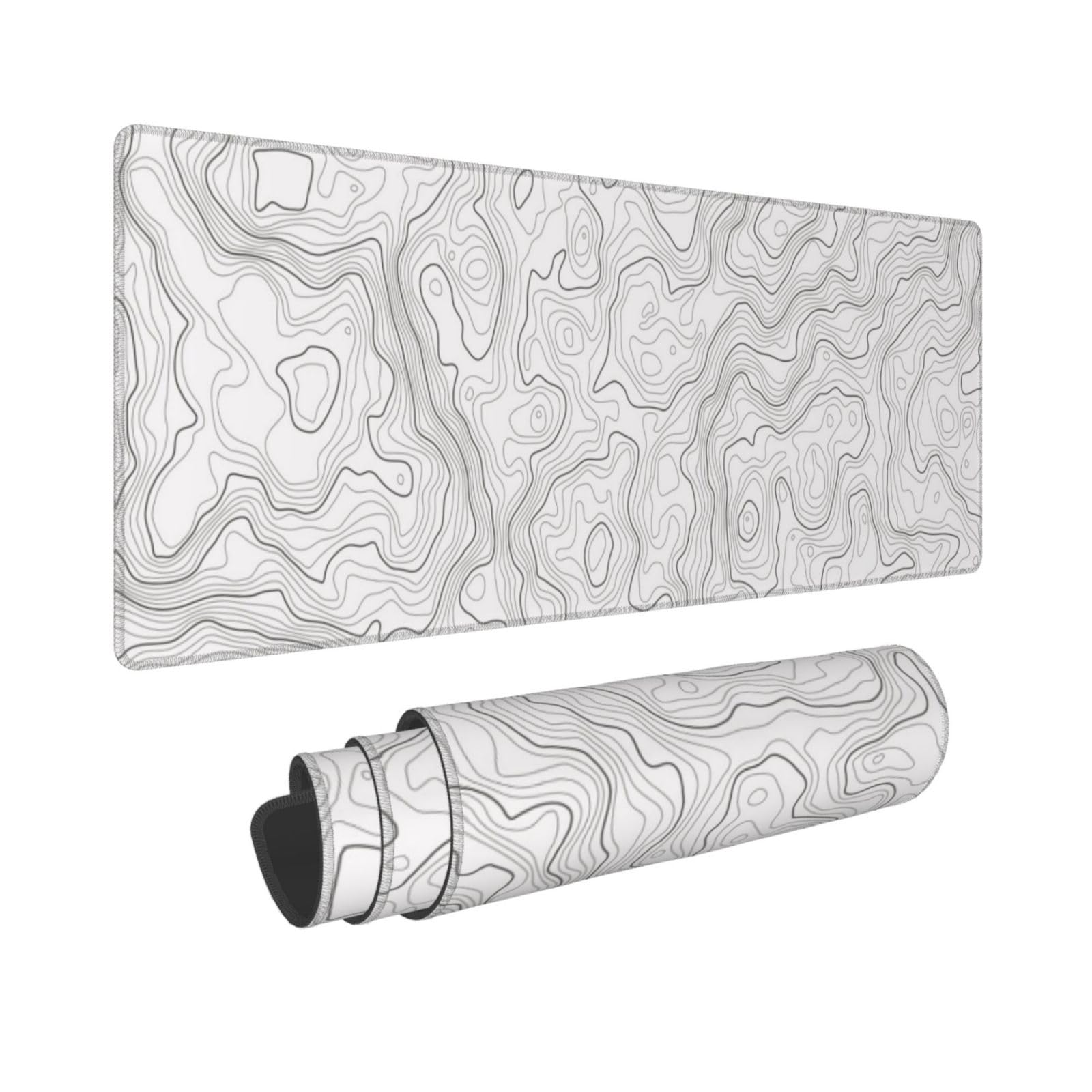Mousepad Xl Extended - Abstract Wit Topografische Contourkaart Topografie Aardrijkskunde
