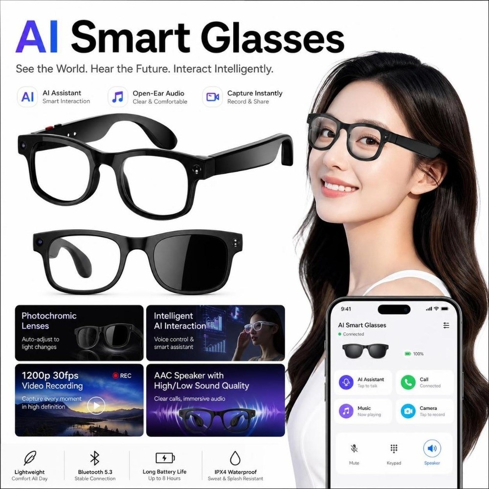 Blue Light Glasses - 2-in-1 AI Smart Glasses HD Foto