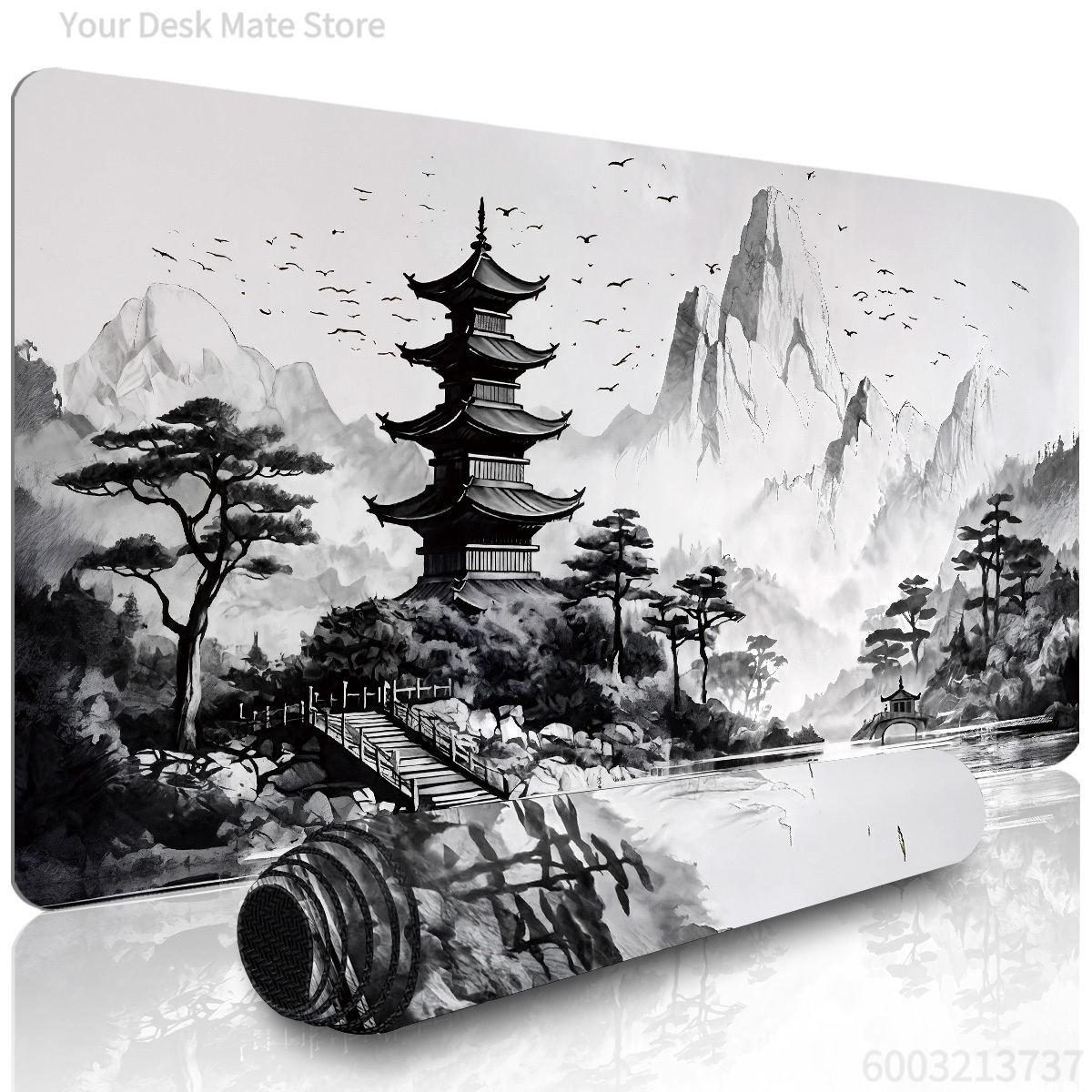 Mousepad Xl Extended - Ink Wash Mountain Landscape Design grote