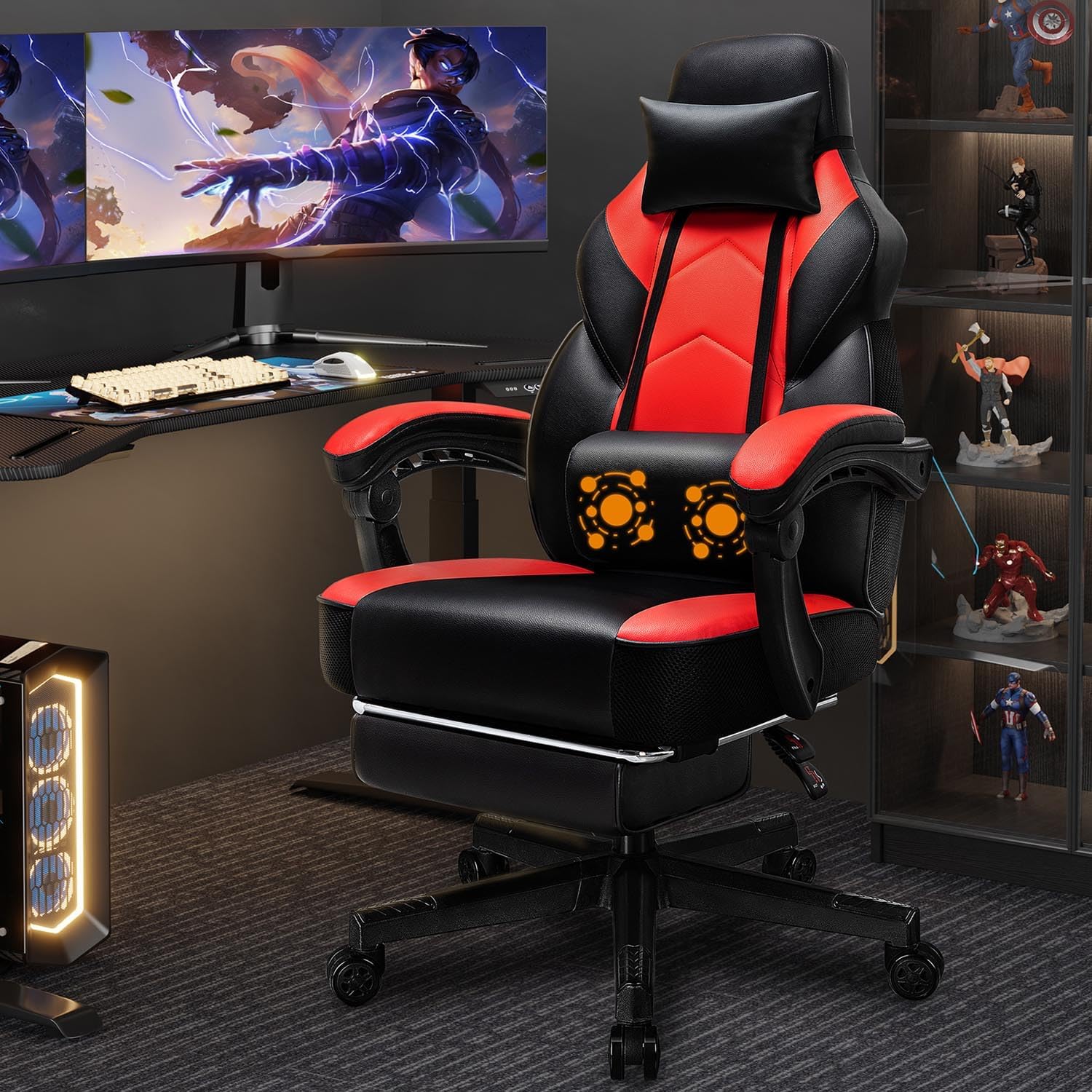 Home Office Chair - Gamingstoel met voetensteun, massage-lendensteun, ergonomisch ontwerp