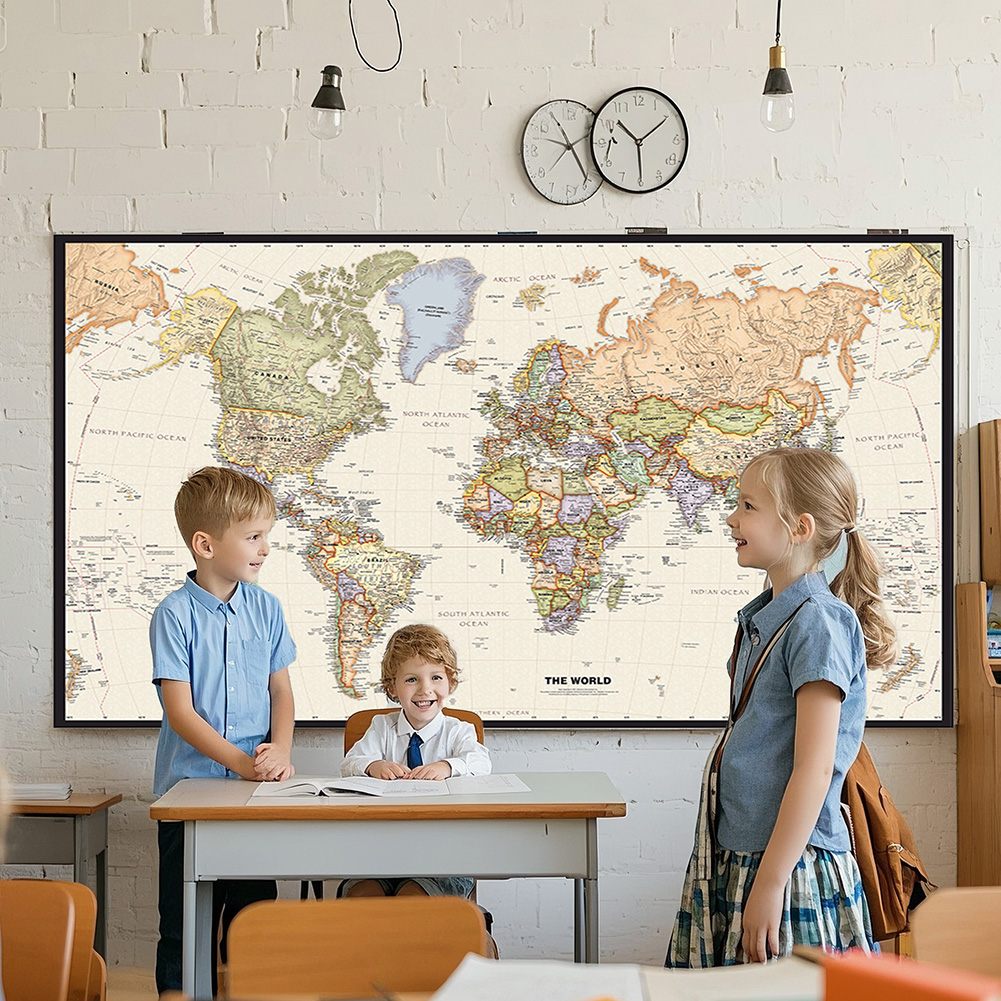 Home Office Backdrop - 150x225cm Retro Wereldkaart Fotografie Achtergrond Vinyl