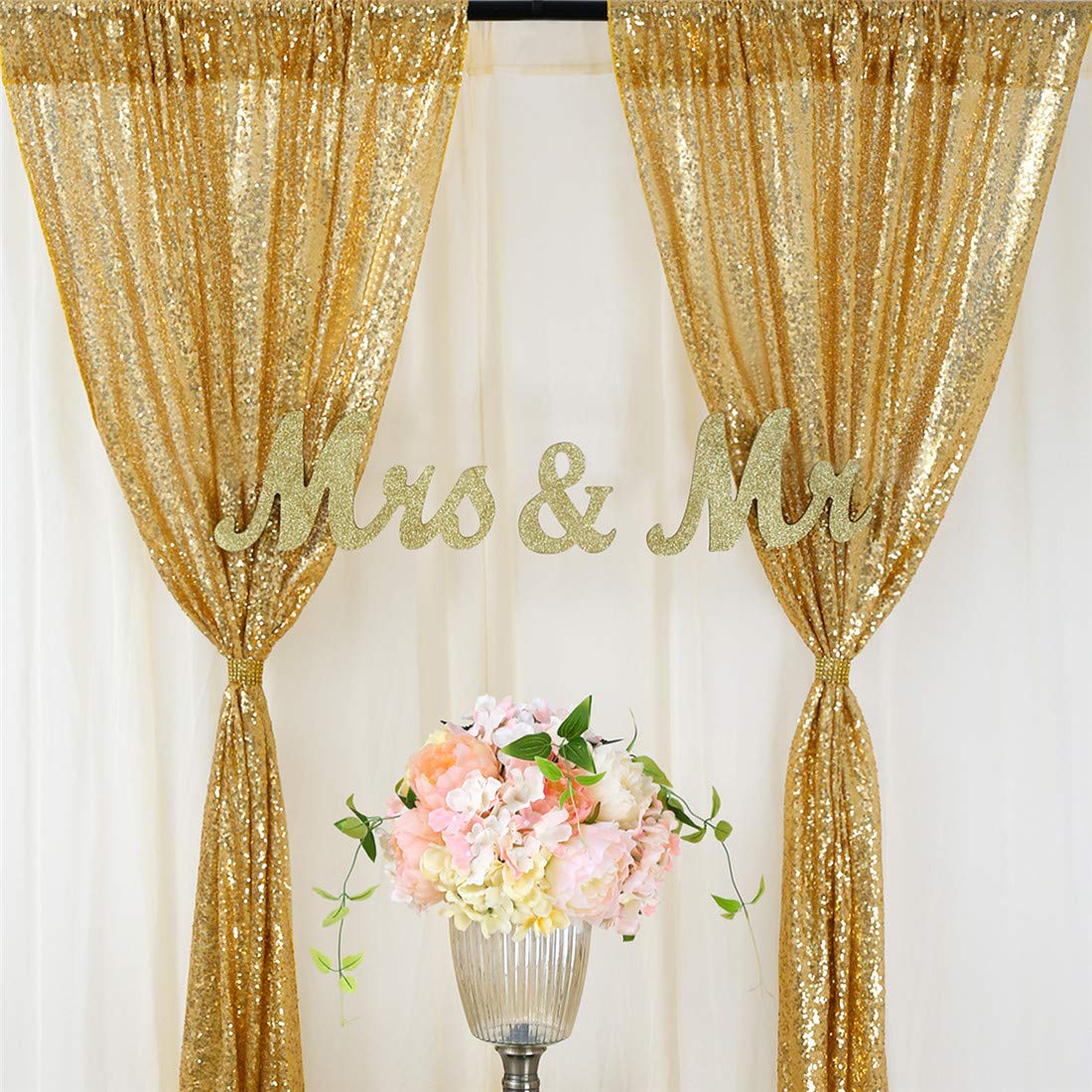 Home Office Backdrop - 2 STKS Gold Sequin Party Achtergrond