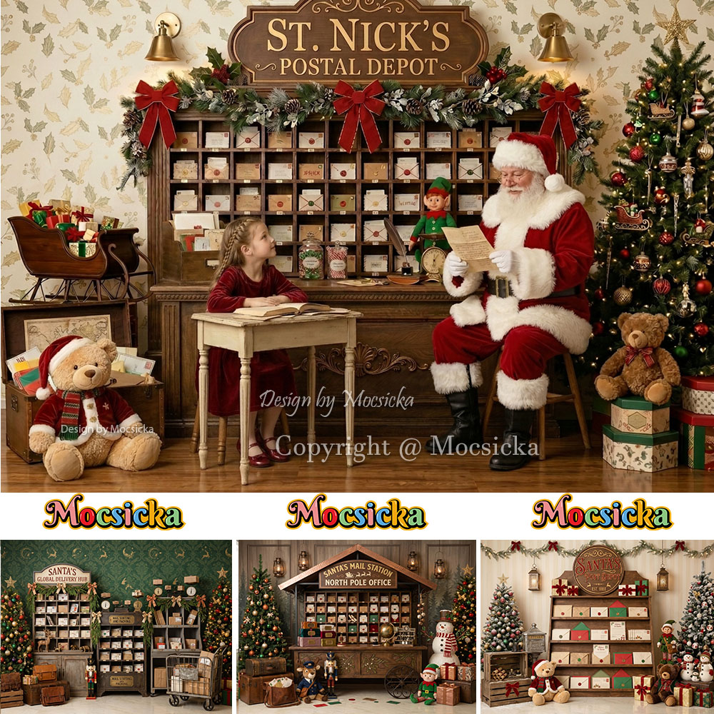 Home Office Backdrop - Mocsicka Kerstmis Noordpool Postkantoor Achtergrond Fotografie