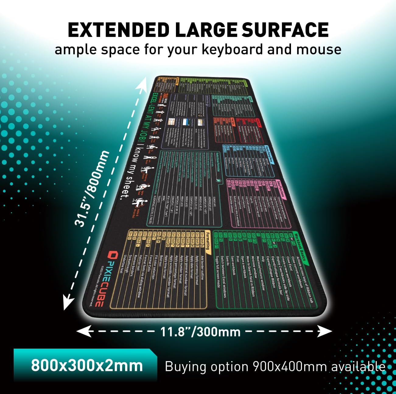 Pixiecube Excel Cheat Sheet bu - Mousepad Xl Extended recensie en prijs